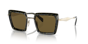 19D01T - Black/Yellow Marble with Dark Brown Lenses