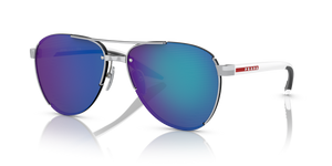 1BC08U - Silver with Light Green Mirror Blue Lenses